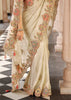 Pearl White Designer Embroidered Silk Saree