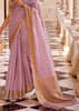 Lilac Purple Woven Banarasi Linen Silk Saree with Velvet Blouse