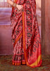 Pink And Red Printed Patola Silk Saree