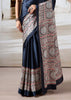 Medieval Blue Printed Satin Silk Saree