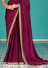 Beet Red Designer Embroidered Silk Saree With Contrast Blouse