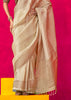 Pearl White Woven Banarasi Tissue Silk Saree With Contrast Blouse