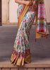 White Multicolour Banarasi Digital Printed Silk Saree