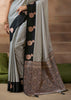 “Exclusive Offer” : Grey & Black Woven Banarasi Satin Silk Saree