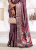 Mauve Purple Banarasi Printed Soft Silk Saree
