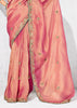 Reddish Pink Embroidered Designer Silk Saree