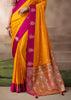 “Exclusive Offer” : Saffron Yellow & Pink Woven Banarasi Satin Silk Saree