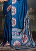 Dazzaling Blue Printed Satin Silk Saree