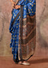 Indigo Blue Printed Crepe Satin Silk Saree