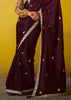 Coffee Brown Woven Embroidered Chiffon Saree