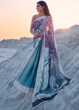 IRISH BLUE AND VIOLET PRINT SAGA SAREE (6138398474433)