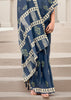 Fedral Blue Printed Cotton Silk Saree