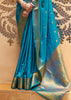 PEACOCK BLUE AND GOLD WOVEN KANJIVARAM SAREE (6946406564033)