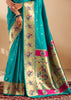 Teal Green Woven Paithani Silk Saree With Contrast Blouse