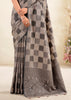 Fossil Grey Woven Linen Silk Saree