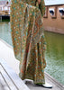 Shale Green Satin Crepe Digital Printed Saga Saree With Contrast Blouse