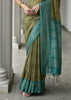Green & Blue Printed Tussar SIlk Saree