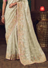 Victorian Pearl White Woven Embroidered Saree