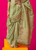 Lily Green Woven Banarasi Tissue Silk Saree With Contrast Blouse