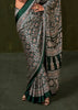 Mallard Green Printed Satin Crepe Silk Saree