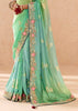 Ombre Green Heavy Embroidered Designer Silk Saree