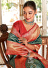 Ananda : Silver and Gold Zari Striped Kanjivaram Saree in the Shades of Green and Red (9944227741889)