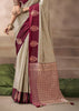 “Exclusive Offer” : Beige & Maroon Woven Banarasi Satin Silk Saree