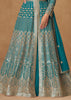 Deep Peacock Blue Embroidered Georgette Anarkali with Dupatta