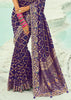 Eggplant Violet Woven Georgette Bandhej Designer Saree