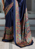 Patriot Blue Printed Satin Silk Saree