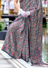 Strom Grey Satin Crepe Digital Printed Saga Saree With Contrast Blouse