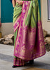 Piquant Green Woven Banarasi Silk Saree With Contrast Blouse