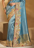 Heritage Blue Designer Embroidered Silk Saree