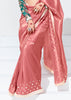 Shiny Peach Designer Organza Tissue Silk Saree With Printed Blouse