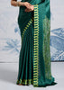 Cadmium Green Satin Silk Saree with Ajrakh Printed Pallu and Blouse