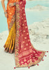 Red & Yellow Woven Georgette Bandhej Designer Saree