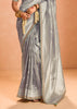 Silver Grey Woven Banarasi Designer Tissue Silk Saree With Embroidered Blouse