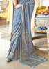 Stone Blue Printed Georgette Silk Saree
