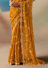 Saffron Yellow Satin Organza Embroidered Saree