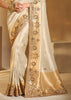 Vanilla Cream Designer Embroidered Silk Saree
