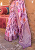 Blush Pink Floral Printed Silk Saree With Contrast Border