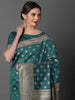 TEAL BLUE WOVEN BANARASI SILK SAREE (6871781671105)