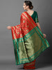 GOLDEN RED AND GREEN WOVEN BANARASI SILK SAREE (6871790616769)