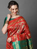 GOLDEN RED AND GREEN WOVEN BANARASI SILK SAREE (6871790616769)