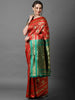 GOLDEN RED AND GREEN WOVEN BANARASI SILK SAREE (6871790616769)