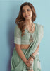 Haze Blue Woven Linen Silk Saree