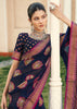 Navy Blue Printed Georgette Silk Saree