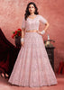 Mist Pink Net Embroidered Bridal Lehenga