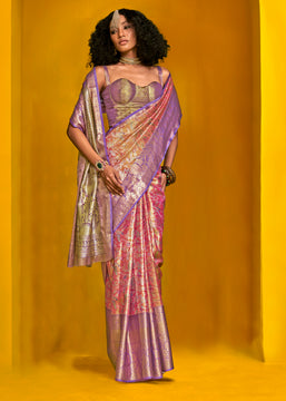 Pink And Purple Dual Tone Woven Kanjivaram Silk Saree