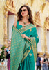 Bright Aqua Green Woven Banarasi Satin Silk Saree